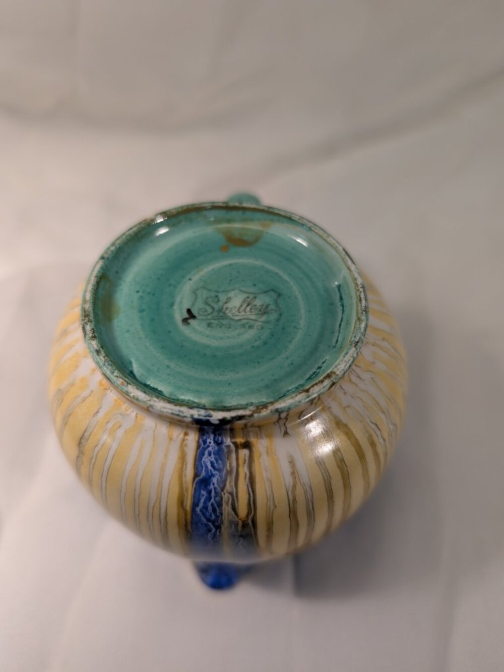 SHELLEY CREAMER / MILK JUG Stunning Blue and Yellow with Drip Glaze circa 1930s - Picture 2 of 9